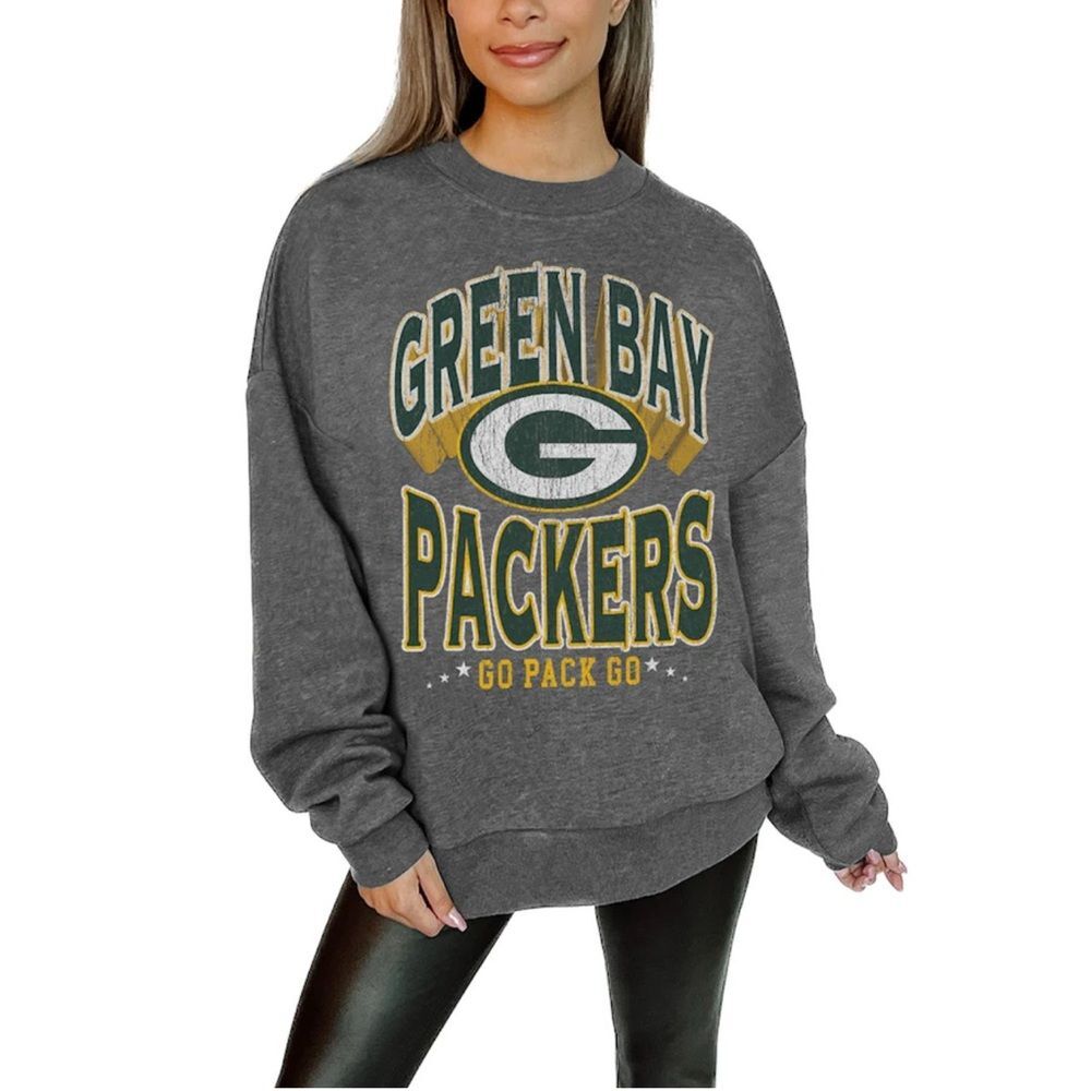 Green Bay Packers Gameday Couture Oversized Pullover Sweatshirt - Charcoal NWT